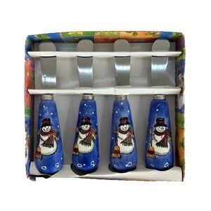 Sango Christmas Snowman Cheese Spreader Knives Stainless Sue Zipkin Set of 4